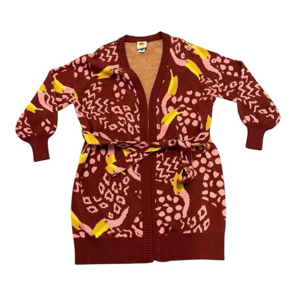 FARM Rio Small Burgundy Toucanissimo Cardigan Long Sleeve Open Front Boho - Picture 1 of 12